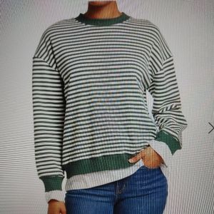 CALI BE Layered Oversized Sweatshirt Dark Green White Stripe Medium